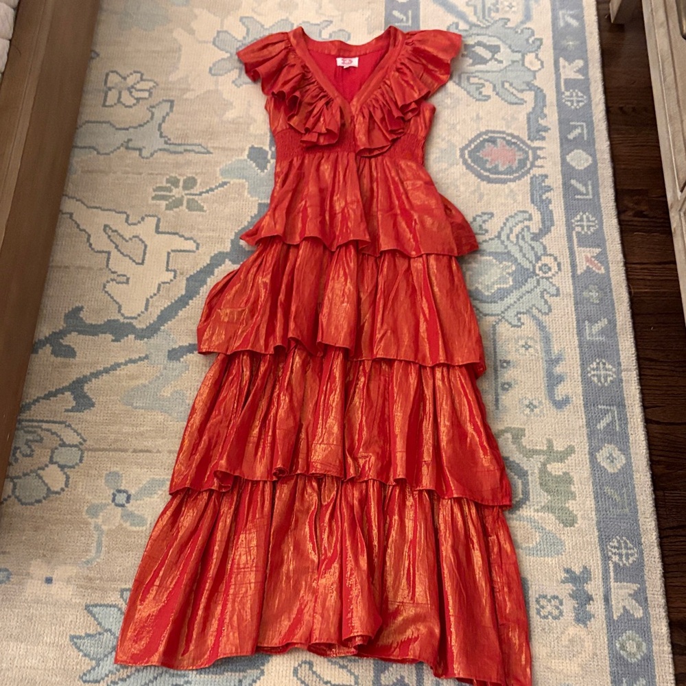 Victoria Dunn Red Ruffled Maxi Dress